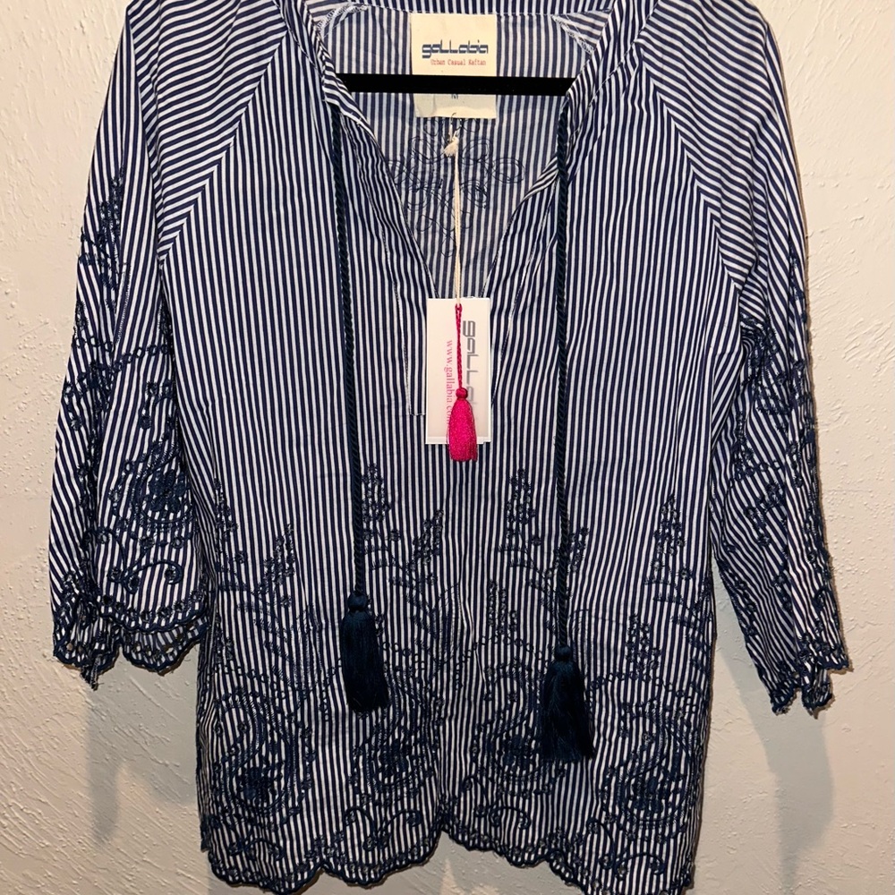 Gallabia Blue and White Striped Kaftan